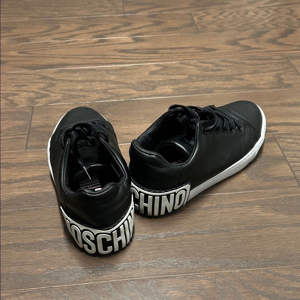 Moschino Black with White Logo Heel Low-Top Sneakers